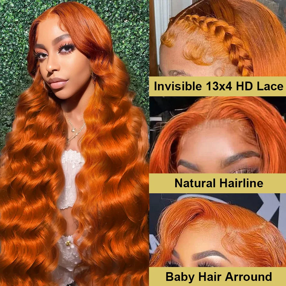 Human Hair Wig human hair wig 30 40 Inches Orange Ginger Body Wave 13x4 HD Transparent Lace Frontal Wig 13x6 Lace Front Human Hair Wigs Glueless Ready To Go
