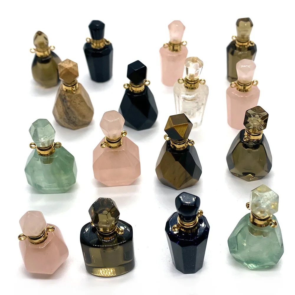 Natural Stone Crystal Perfume Bottle Pendant 16x33mm Heart Shaped Onyx