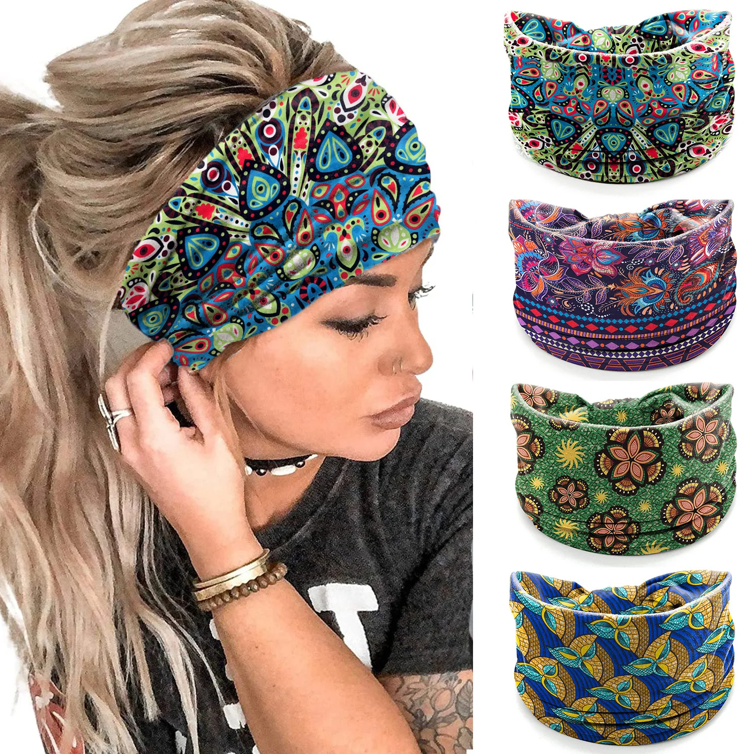 

Yoga Cotton Stretch Headband African Pattern Print Twist Style Elastic Hair Band Wide Hairbands Bandana Turban Knot Headwrap