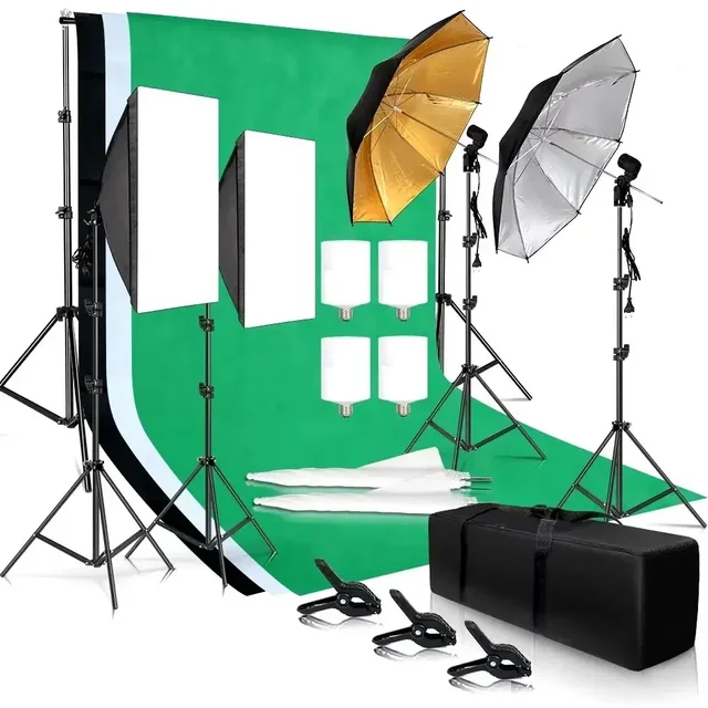 Kit Estudio Fotografía — Softbox, Fondos, Paraguas, Reflector, Soportes y Bombillas LED 2