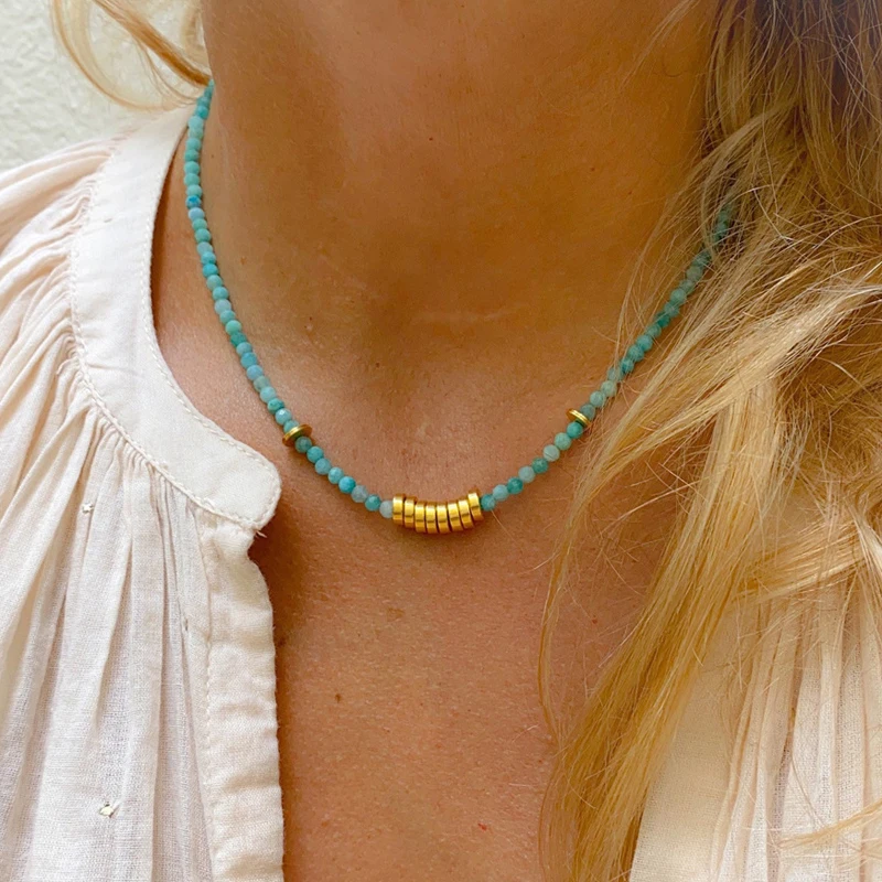 thumbnail image 2 of Collars For Women Boho Rainbow Stone Beaded Necklace - Colorful Natural Gemstone Choker For Women Surfer Style Jewelry 2 of 9