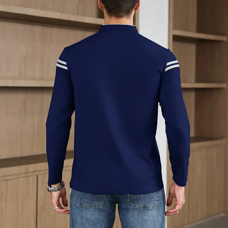 2025, neue Herren-Poloshirt, lässig, modisch, einfarbig, langärmelig, Stehkragen, vielseitig, bequem – Detail 14