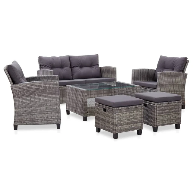 6 pieces of garden furniture with dark gray woven resin pads - AliExpress