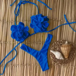 Elegant Floral Micro Bikini Set - Women's Brazilian Thong Swimwear Beachwear - L (WD1110B1)