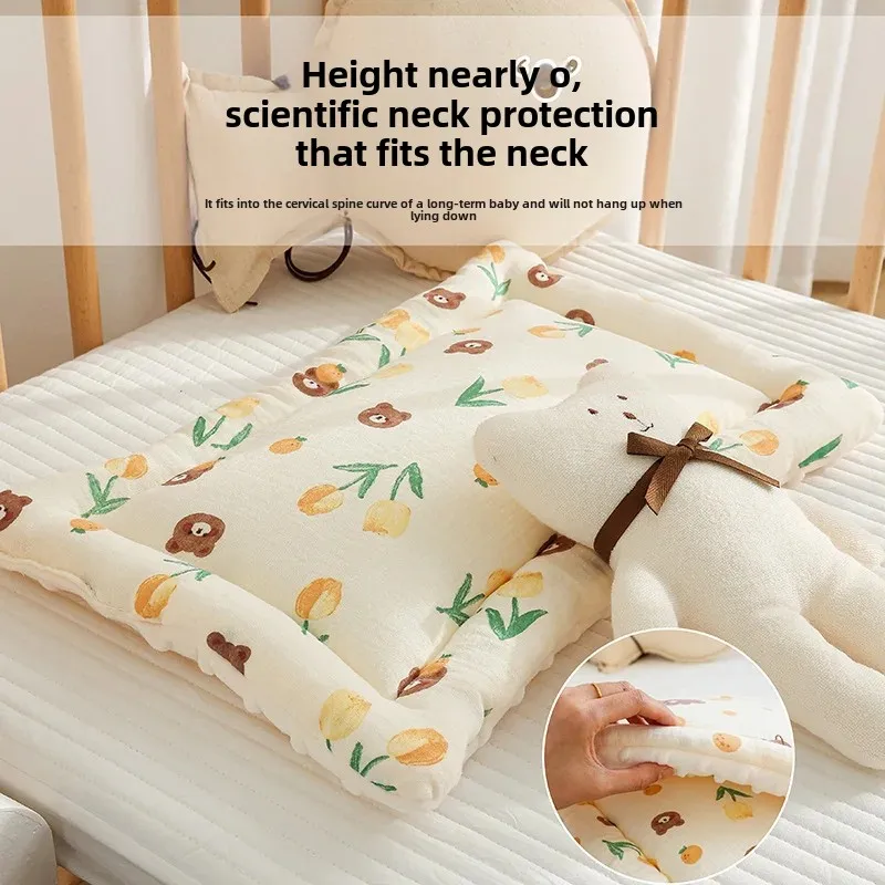 Pure Cotton Baby Pillow for Newborns 0-12 Months Old Bean Shape Toddler Pillow Universal Four Seasons Infant Headrest