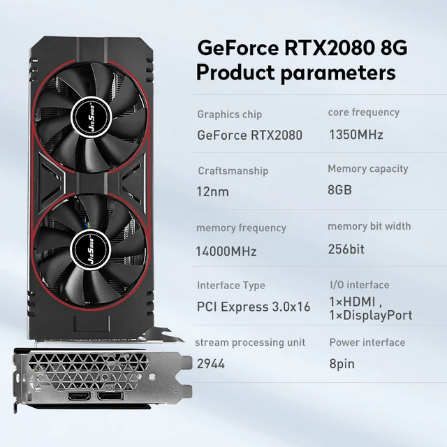 JIESHUO NVIDIA RTX 2080 8GB Computer Gaming Graphics Card PCIE3.0x16 256bit GDDR6 1350MHZ 8Pin rtx 2080 8gb placa de video 4