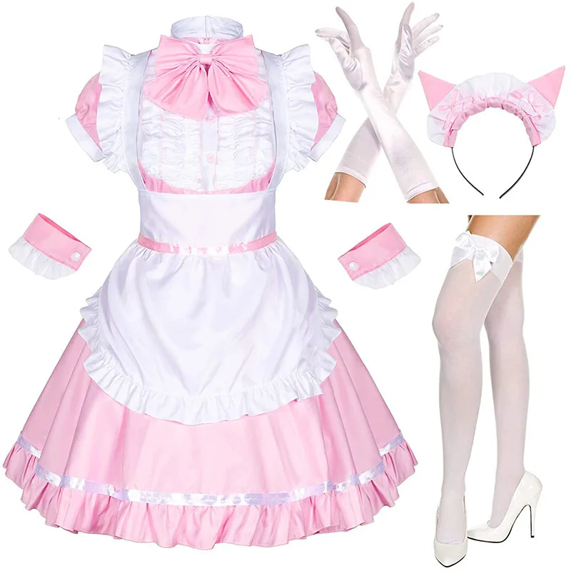 

Women Maid Outfit Sweet Lolita Dresses Anime K-ON! Cosplay Costume Apron Dress Uniforms Halloween Party Costumes