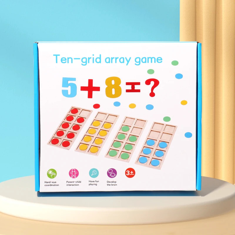 Montessori Digital Card Ten-grid Array Game Math Toys Wooden Addition Subtraction Teaching Aids Kids Education Logical Thinking