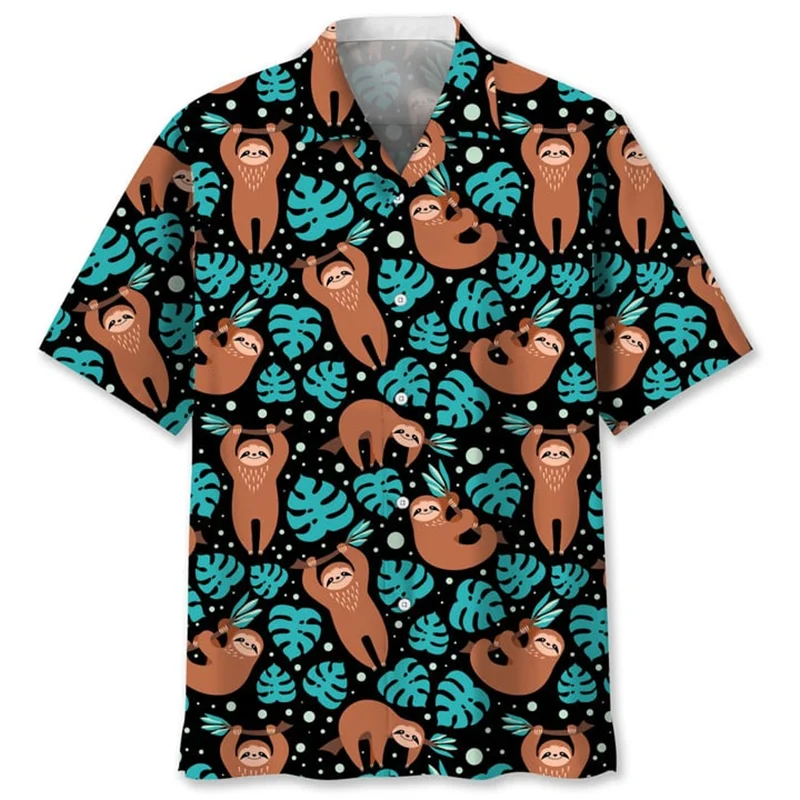 Australia Sloth Hawaiian Shirt For Men Fashion 3d Printed Tropic Animals Shirts Summer Street Short Sleeves Button Lapel Blouse 3