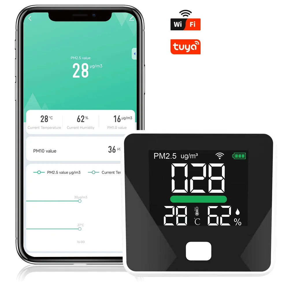 

3 в 1 Wi-Fi монитор качества воздуха Tuya, монитор PM2.5, гигротермограф, лазерный датчик, детектор газа, тонкий детектор PM2.5