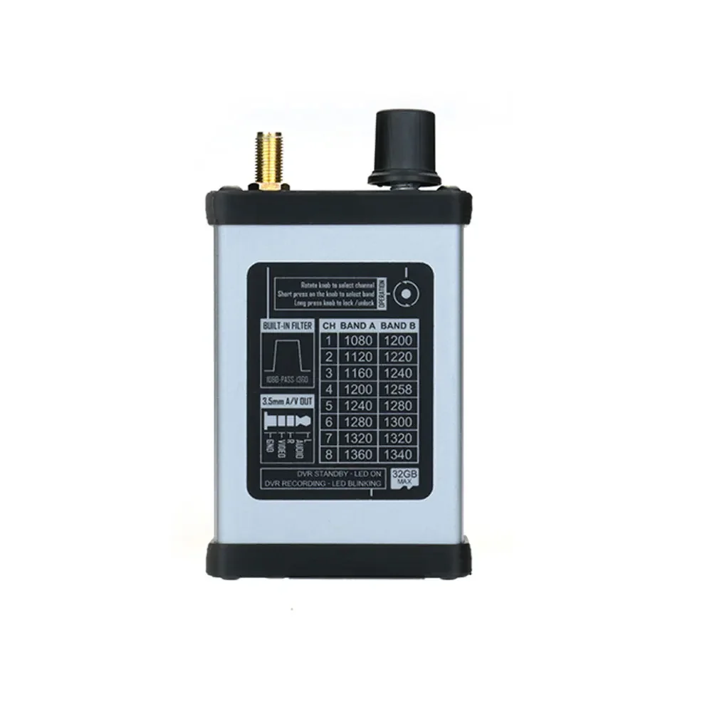 Gros plan sur le récepteur VRX 1.3 GHz analogique sans DVR, mettant en évidence son boîtier robuste.