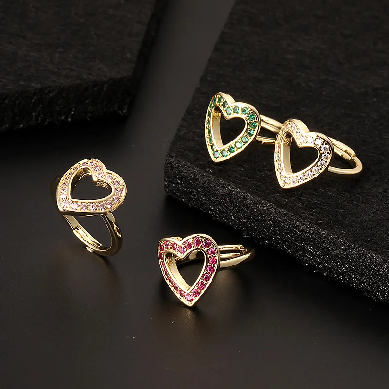 

Ring Women's 18k Gold Plated Colorful Water Drop Crystal Zircon Heart Adjustable Sweet Romantic Fashion Jewelry Gift