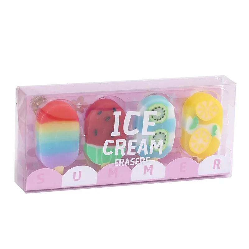4 pezzi/set 1-2 set Lytwtw's Cartoon Cute Kawaii Ice Cream Rubber Mini Eraser Articoli di cancelleria per ufficio e scuola - immagine 6