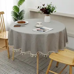 Round Table Cover Cotton Linen Tassels Tablecloth Stain Resistant Table Mat Kitchen Dining Tablecloth Home Decor 120/140cm