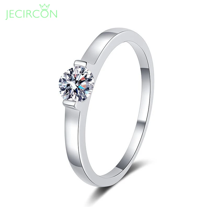 Jecircon Anello Moissanite Da 0,5 Ct Per Donna Semplice Proposta All-Match Diamond Band 100% 925 Gioielli Per Feste Di Matrimonio In Argento Sterling