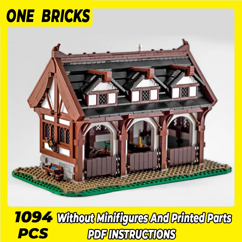 

Moc Building Blocks Medieval Street View Medieval Stable Technical Bricks DIY Assembly Construction Toys For Child Holiday Gifts