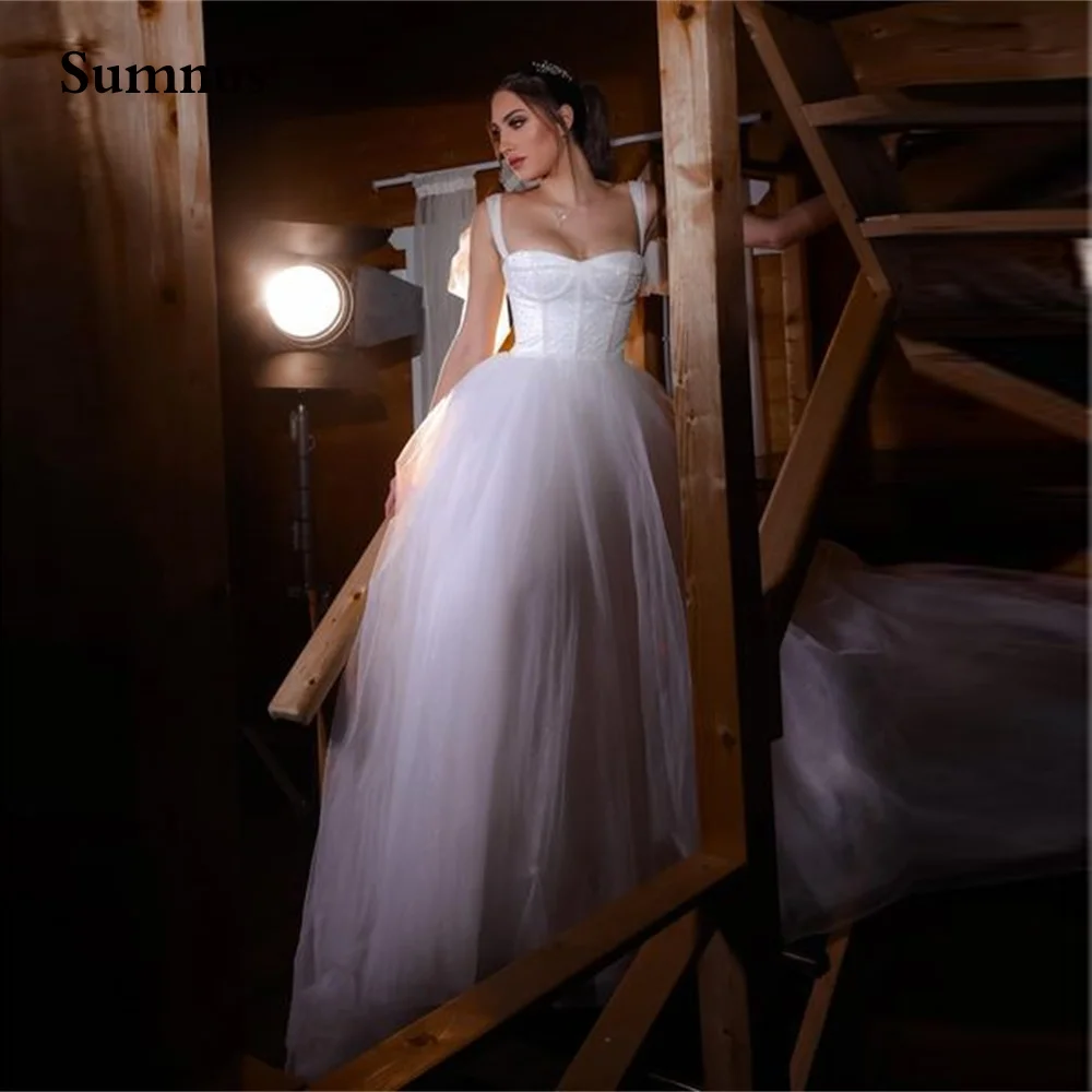 black wedding dresses Sumnus New Design Spaghetti Wedding Dress A Line Plus Size Modern Bridal Gowns Sweep Train Dresses For Bride Tulle Backless traditional wedding dresses