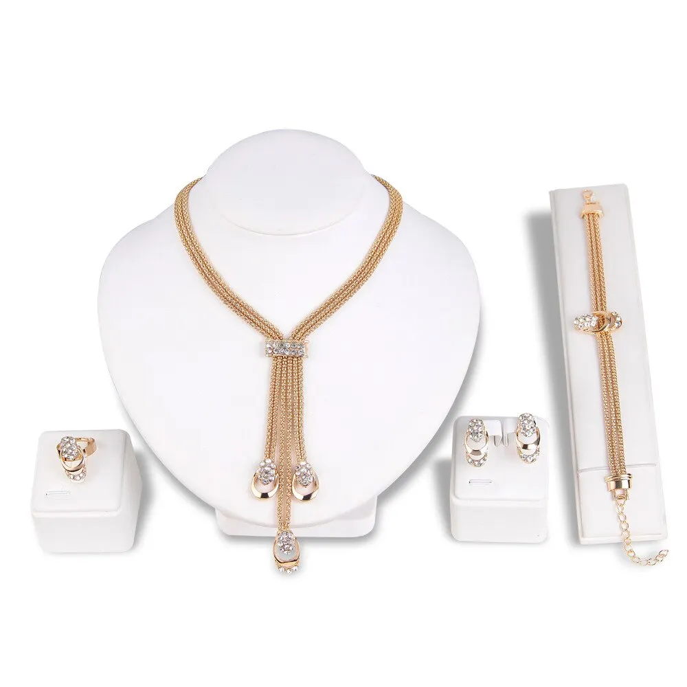 Jewelry sets 4Pcs Rings Necklace Earrings Bracelet Golden Jewelry For Women
