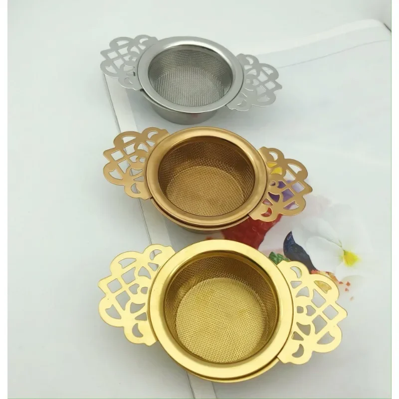 304 Stainless Steel Tea Infuser Anti-rust Convenient Double Winged Handles Loose Leaf Tea Strainers for Home Gold/Silver