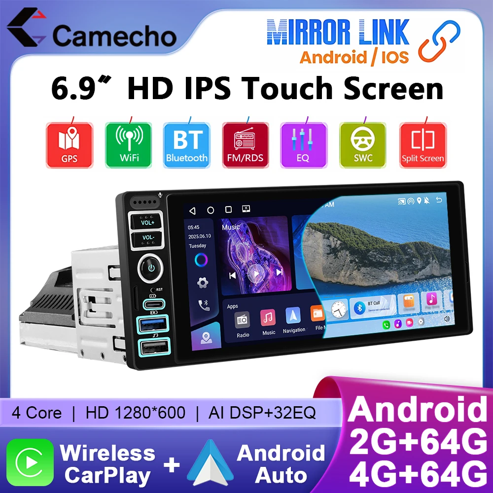 CAMECHO Autoradio 2 DIN Lecteur multimédia CD/DVD Compatible avec
