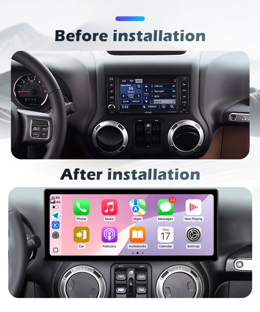 Radio Multimedia para Auto con Android 16, CarPlay Inalámbrico, Reproductor DSP Estéreo, WiFi, GPS, Pantalla QLED y Bluetooth para Jeep Wrangler 3 JK 2011-2017 2