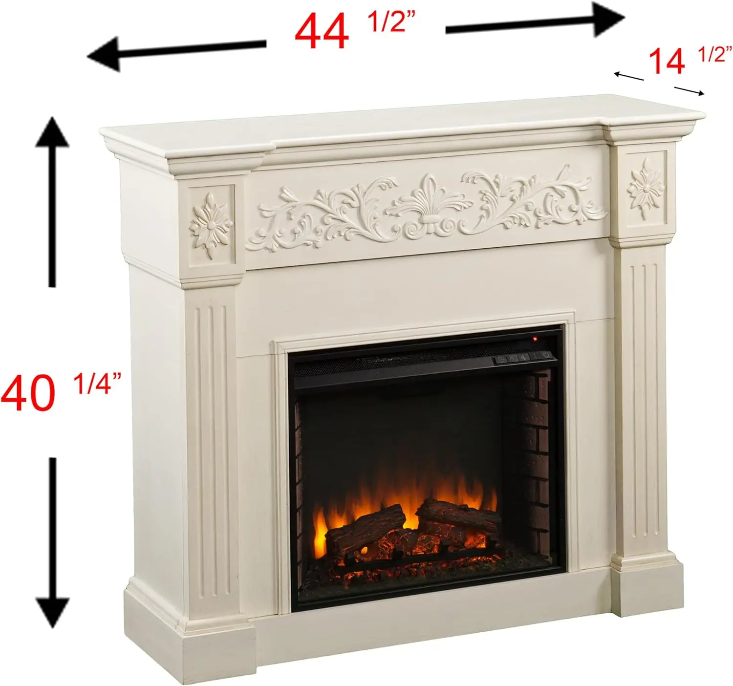 Calvert Electric Carved Floral Trim Fireplace 44.5" W X 14.5" D X 40.25" H Ivory Expediency Durable Living Room or Dining Room 6