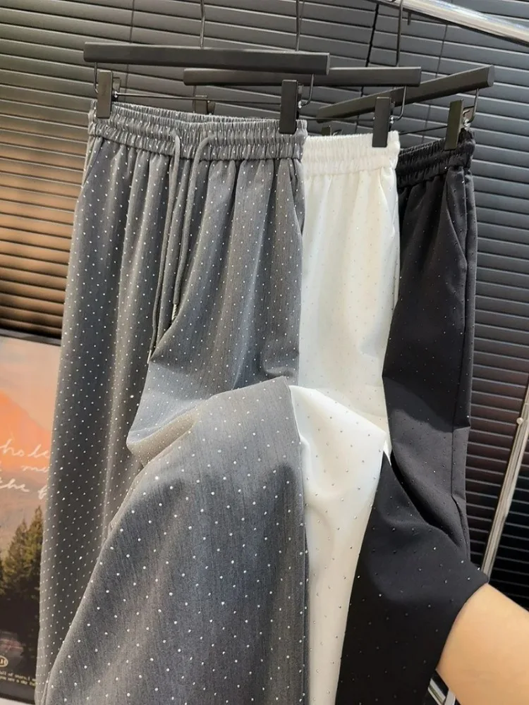 2024 New Spring Summer Women Pants High End Beading Loose Straight Trousers Pantalones Mujer Korean Fashion Streetwear