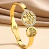 Luxury Tree Of Life Open Cuff Bangles Stainless Steel Gold Plated Spring Buckle Bracelet Non-Fading Jewelry Wrist Accessories 2