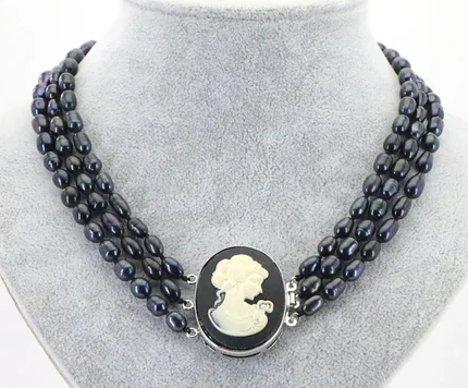 

3rows Natural 8-9mm White Cultured Pearl Rice Necklace