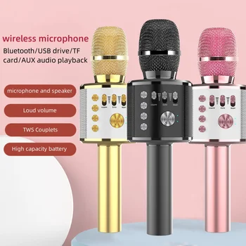 Microfono Karaoke wireless Altoparlante portatile portatile compatibile con Bluetooth Lettore Ktv domestico con funzione di registrazione danzante