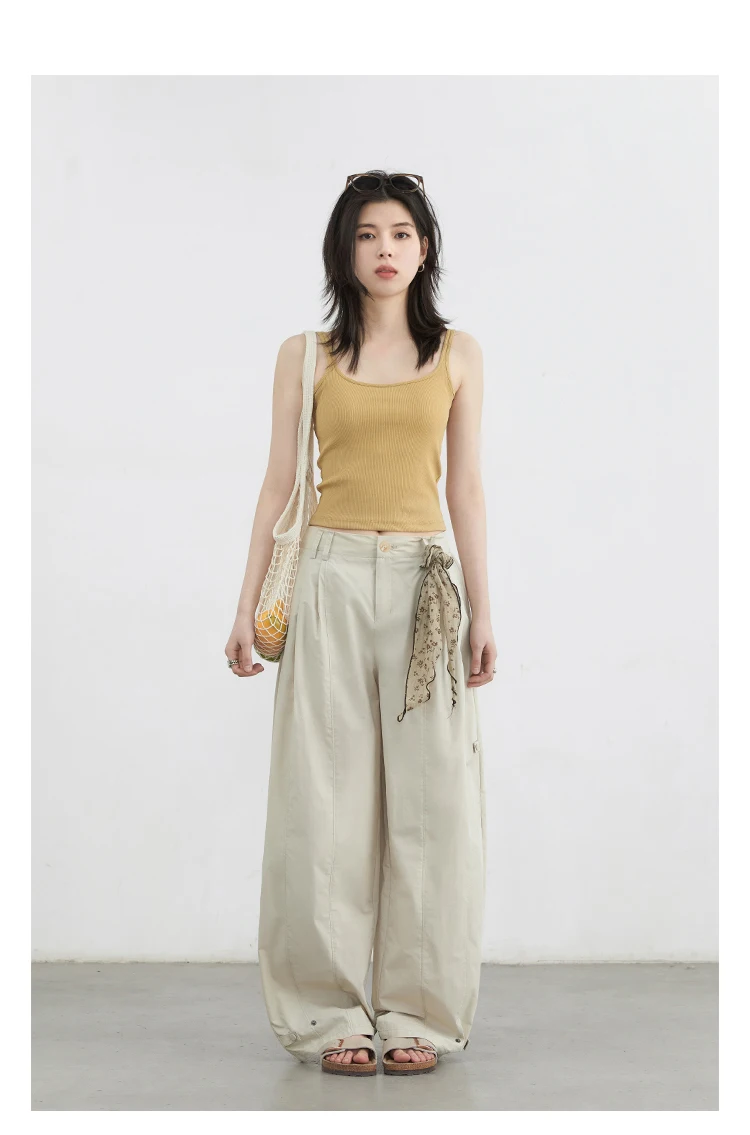 CHIC VEN Women's Pants Solid Loose High Waist Slim Wide Leg Trousers Casual Thin Female Sport Pant Spring Summer 2025