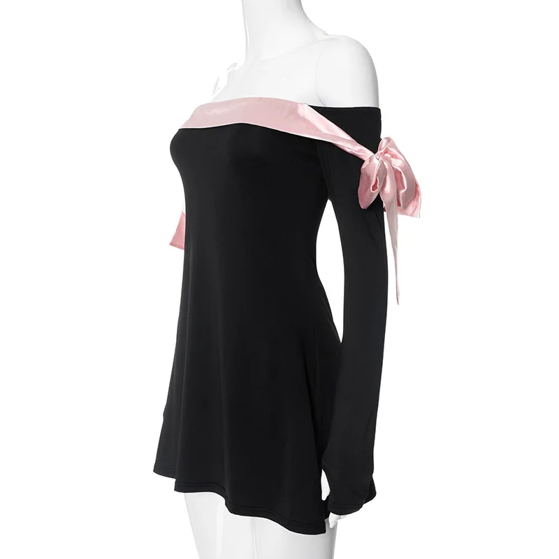 JULISSA MO 2025 Autumn Fashion Strapless Long Sleeve Bow Mini Dress For Women Sexy Slim A-line Outfits Solid Patchowrk Dress New