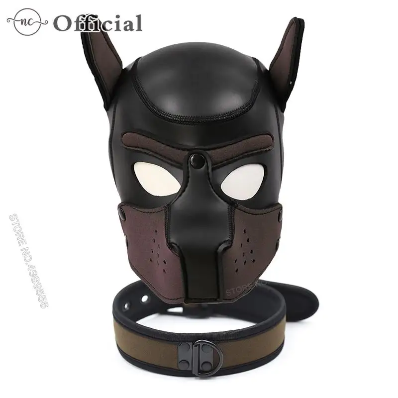 

Fetish Padded Latex Rubber Dog Hoods with Collar Neck Harness for Bdsm Bondage Master Servant Role Play Erotic Mask Costumes