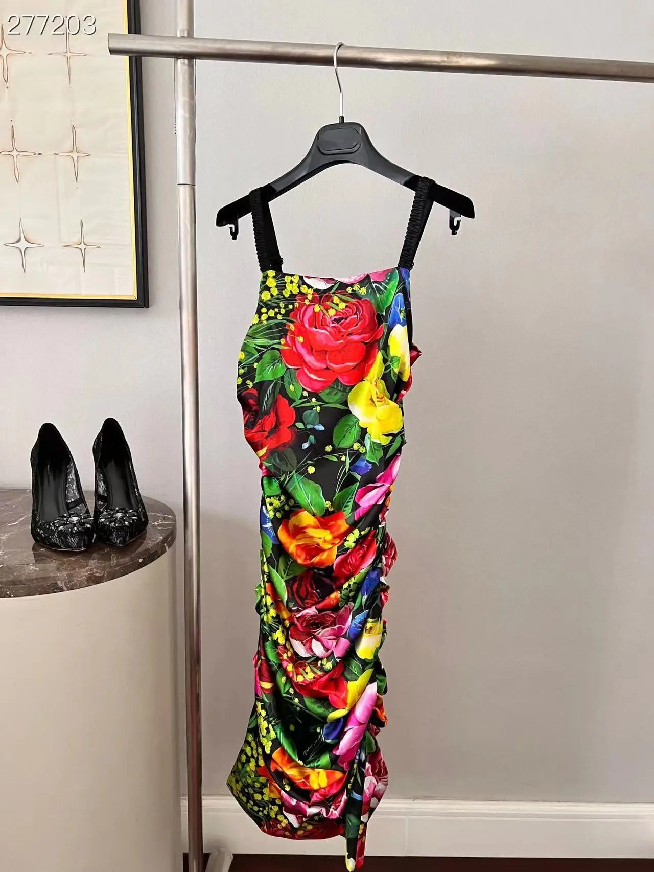 

Fyion 2022 Women's Summer Runway High Quality Silk Spaghetti Strap Midi Dress Sexy Party Flowers Print Sexy Dresses