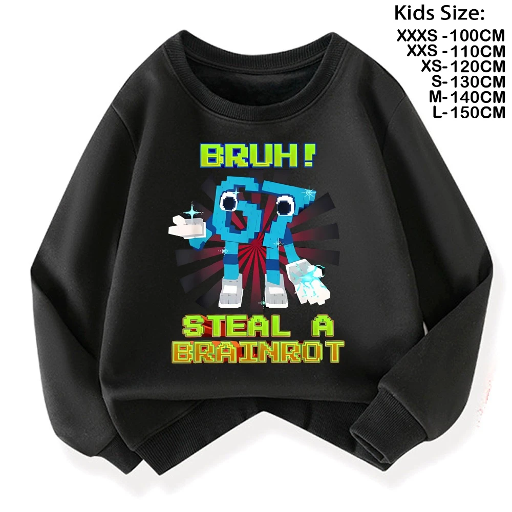 67 Six Seven for Childrens Steal A BrainRot Fashion Kids Hoodie Warm Sweatshirts Italian Brainrot Winter Clothing Cartoon Hoodie