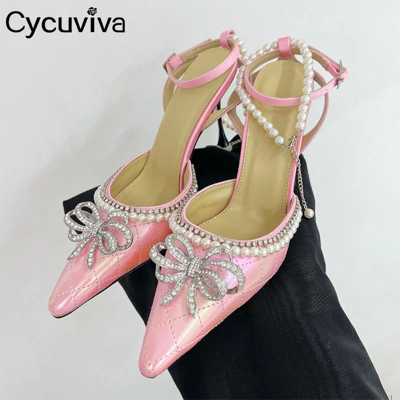 

Designer Sandals Summer Shoes For Women Crystal Butterfly-knot High Heels Sandals Real Leather Party Pumps Sandalias Mujer 2023