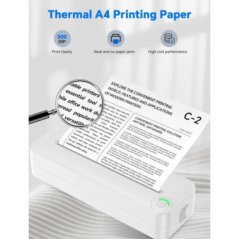 A4 Thermal Printer Paper 2Rolls Compatible with Portable Printers Wireless for Travel and Other Portable Thermal Printers, White