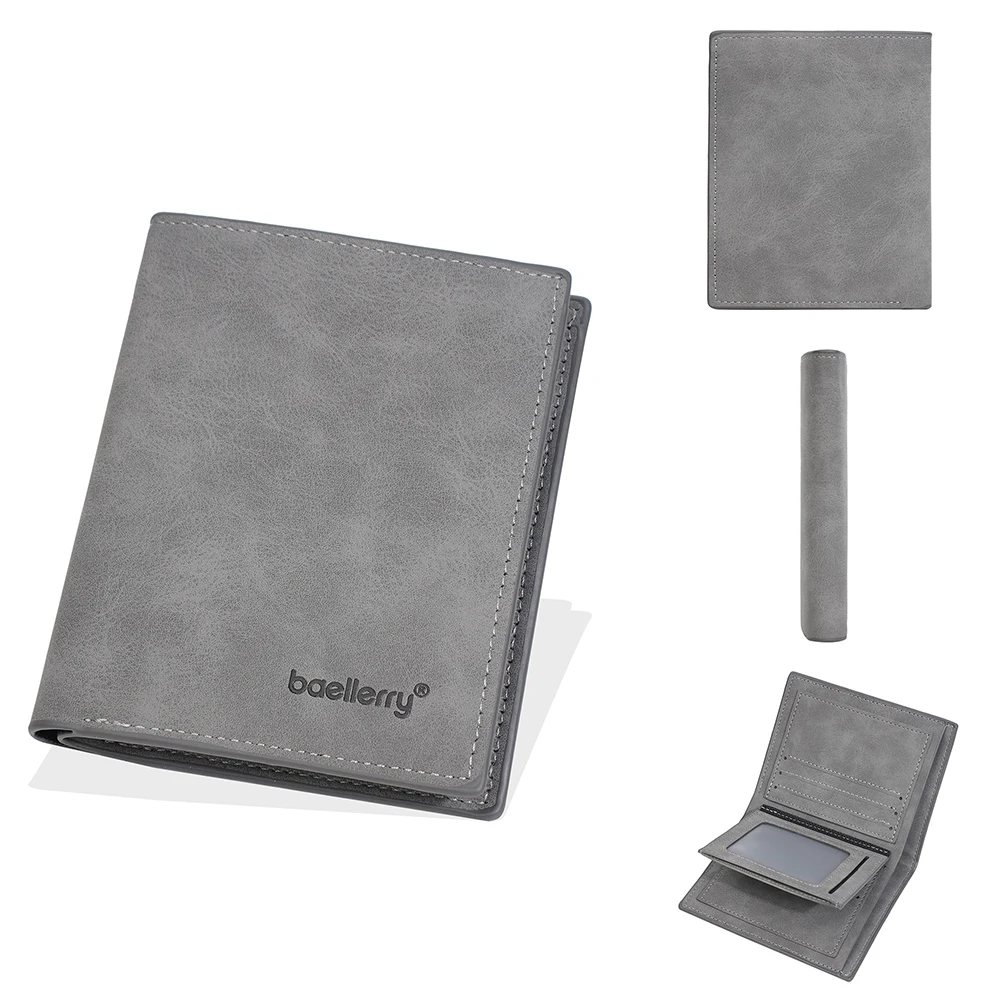 Baellerry Men's Engraved Short Wallet Premium Faux Leather 12-Slot Zipper Organizer Gift Box