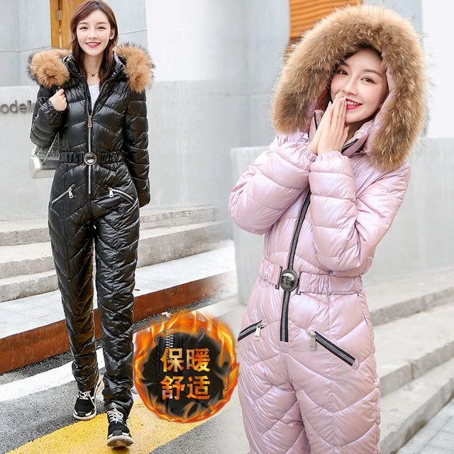 Mono de esquí cálido para Mujer, traje de nieve deportivo al aire libre,  abrigo de cuello de lana sintética con capucha, Monos de esquí, Invierno -  AliExpress