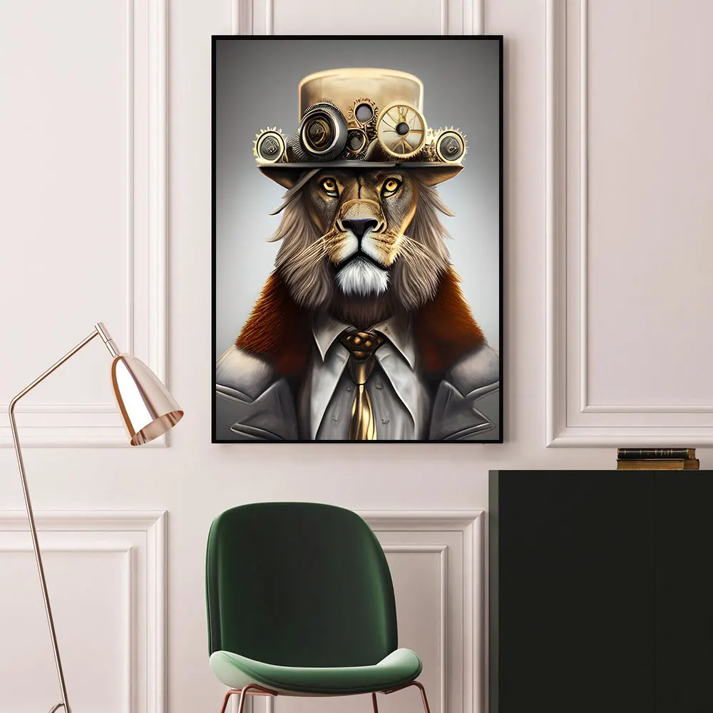 

Lion Posters Animals Wearing A Hat And Coat Wall Art Canvas Paintings Prints Pictures For Bedroom Living Room Decor Gift