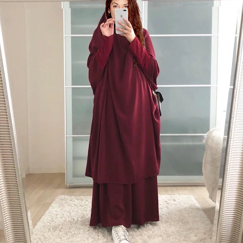 Women Hooded Muslim Hijab Dress Eid Prayer Garment Jilbab Abaya Long Khimar Full Cover Ramadan Gown Abayas Islamic Dress Set