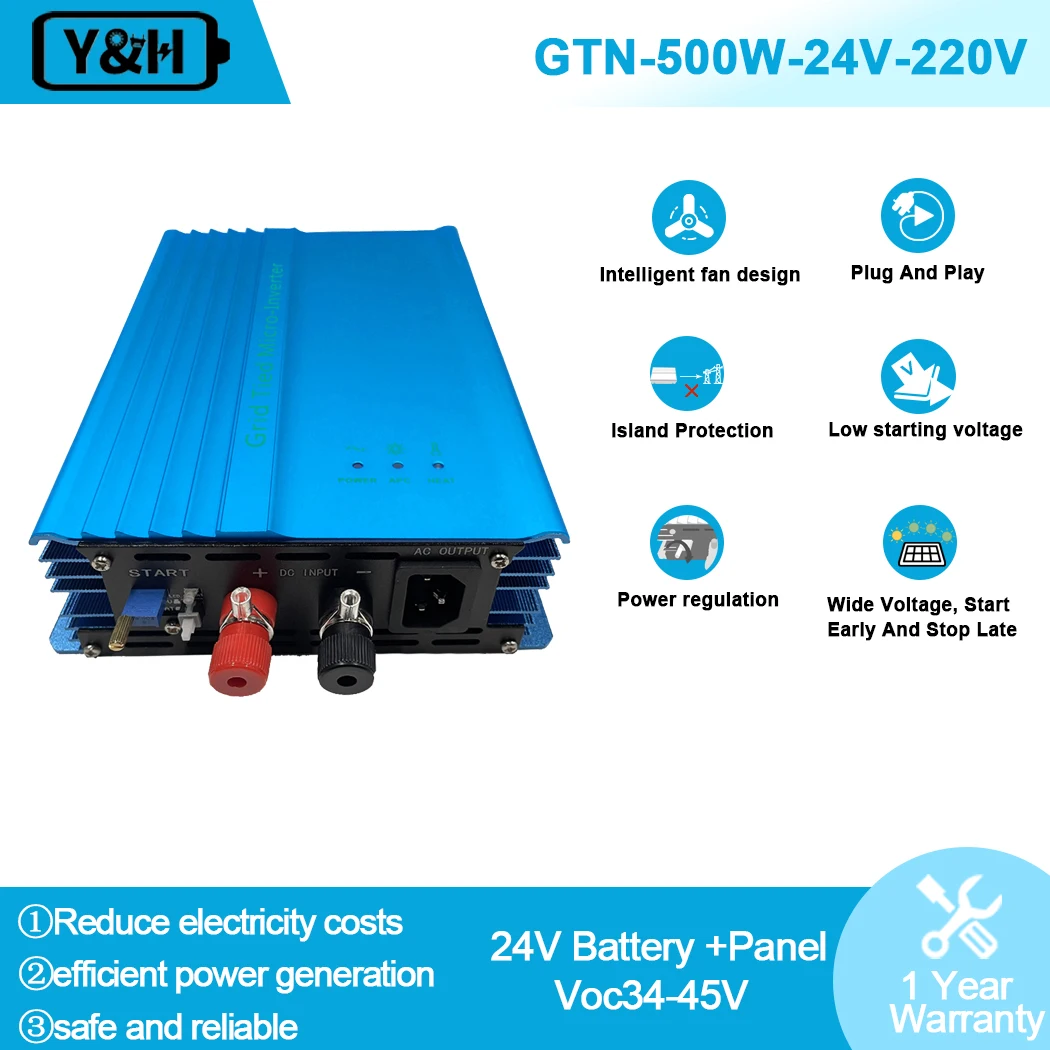 Sine Wave Inverter 500W Micro Grid Tie Inverter Pure Sine Wave MPPT AC230V 12V/24V Battery Discharge Adjustable