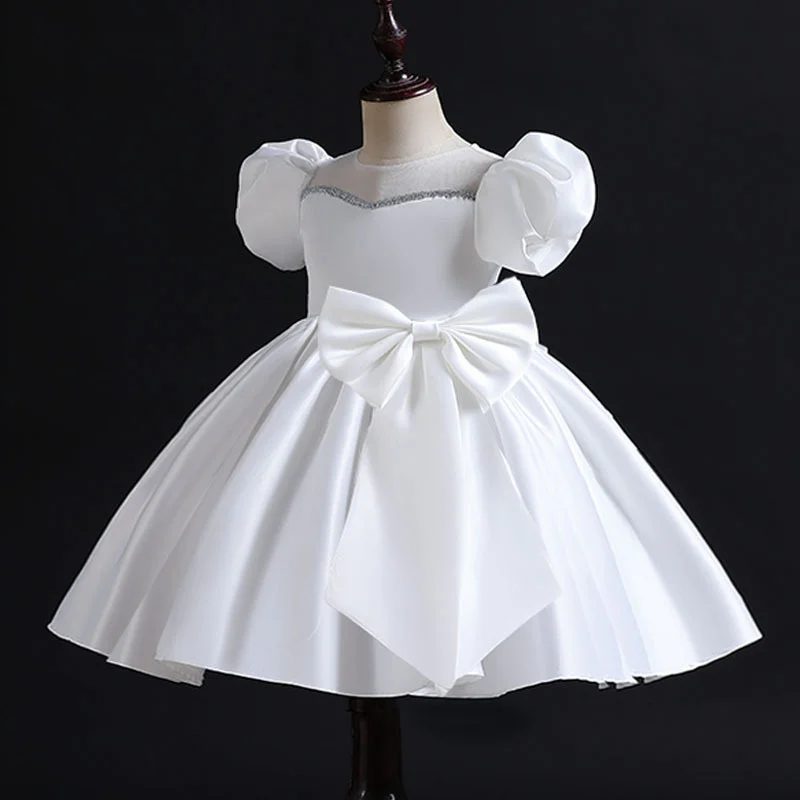 1-10Y Girls Bow Princess Dress Summer Kids Girls Performance Host Costume Dresses Children Party Prom Gown Vestido Formal Dress matching family fall outfits