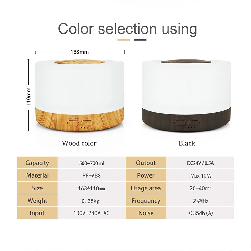 Diffuseur intelligent d'huiles essentielles d'aromathérapie avec Wi-Fi, humidificateur d'air, allergique avec Tuya, Alexa, Google Home, 7 couleurs LED, 500ml