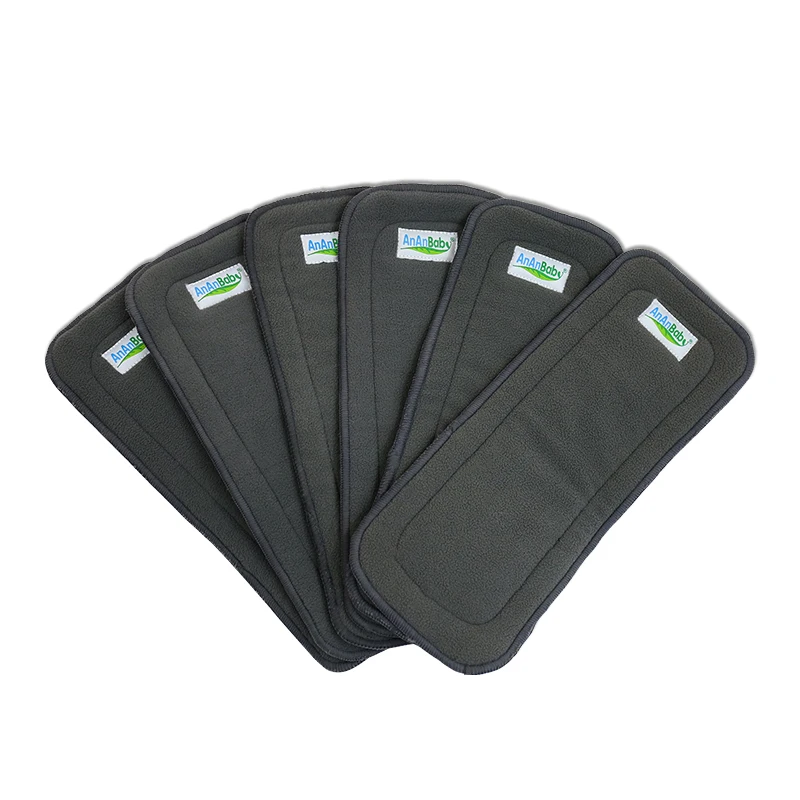 5pcs Ananbaby 2L Charcoal Bamboo+2L Microfiber Baby Diaper Insert With A Snap Supplier Washable Highly Absorb Cloth Adjustable