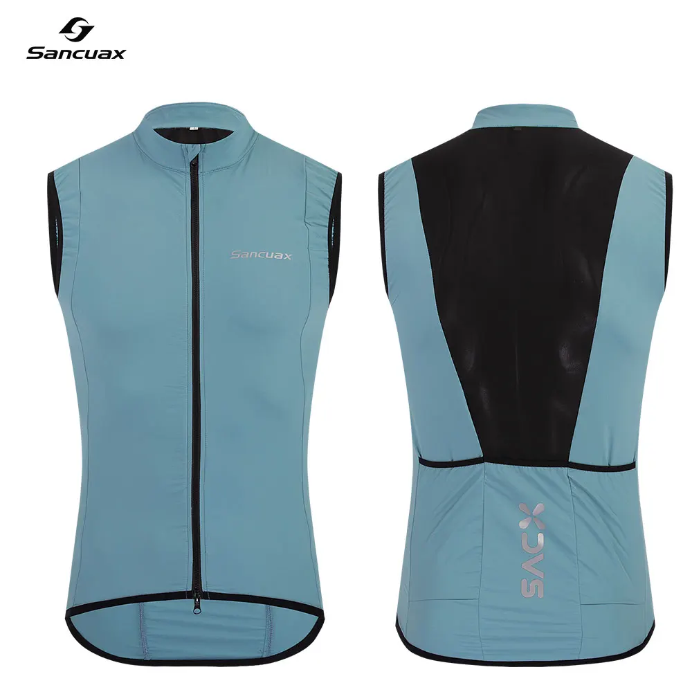 SANCUAX Cycling Vest, Summer Sleeveless Windproof Waterproof Road Bike Mountain Bike Riding Jersey Gilet with Two Way Zippers