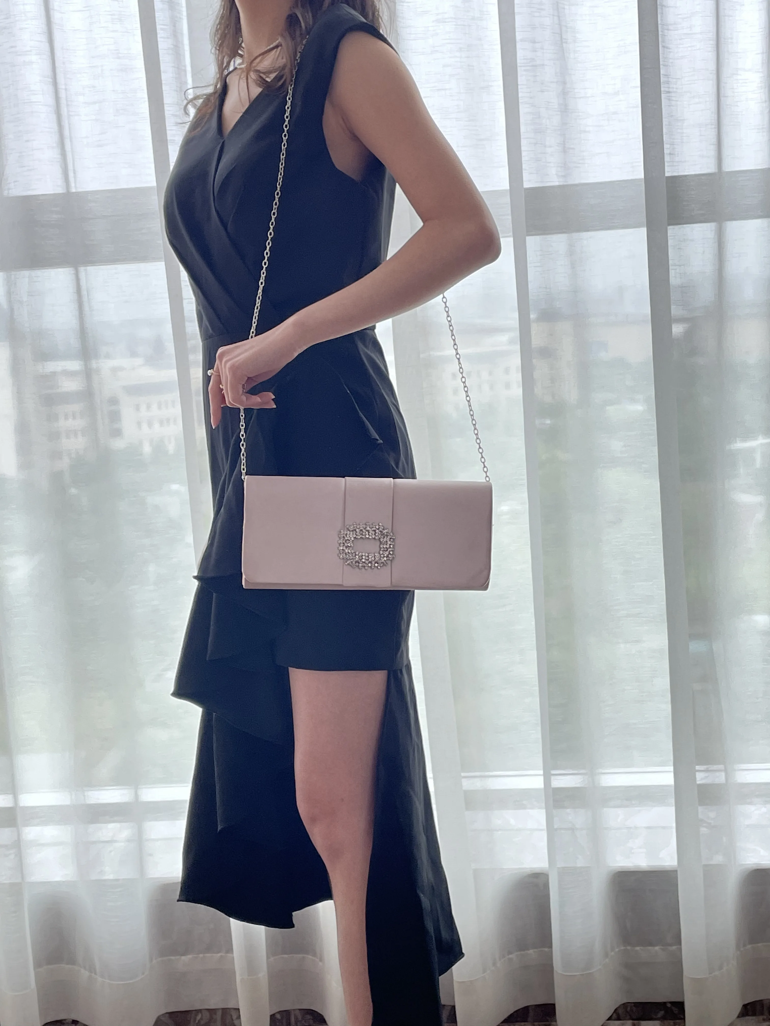 Diamond Handheld Evening Clutch Bag With Metal Chain Strap_voghion.com