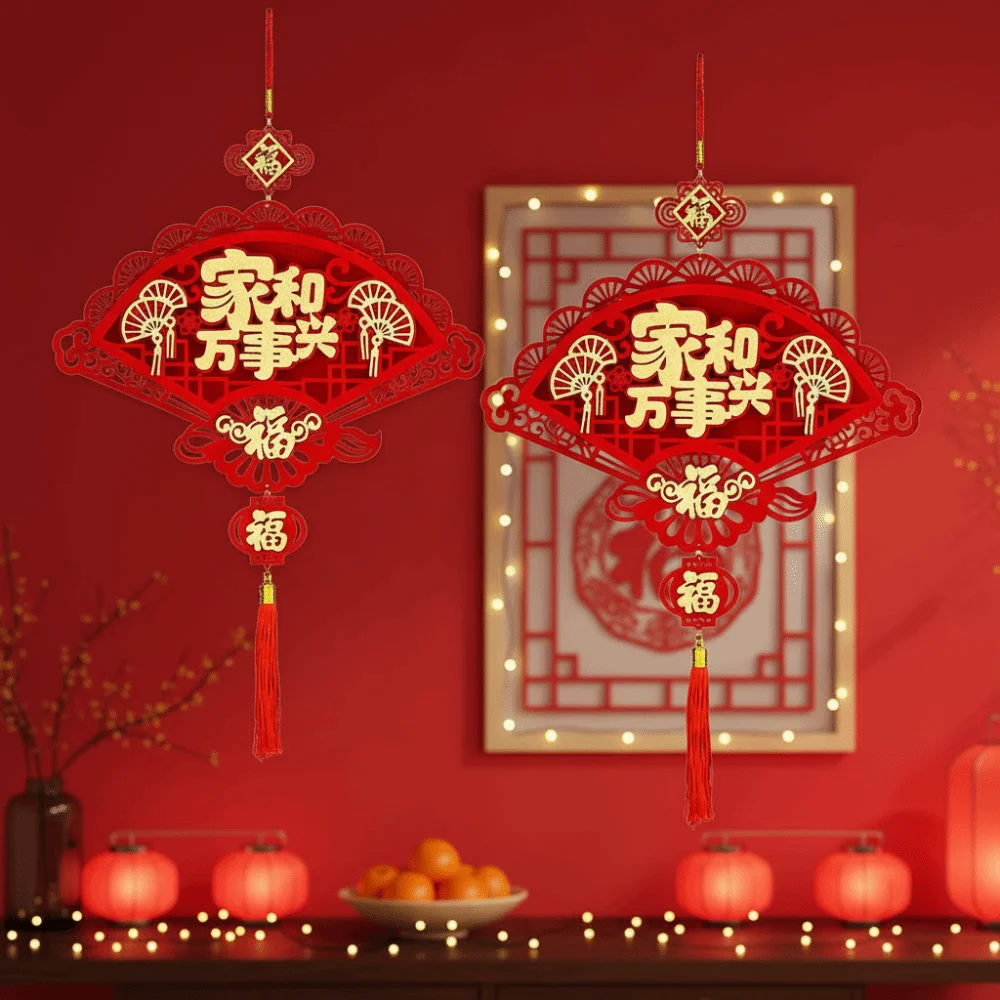 Flocking Chinese Lucky Character Pendants Handmade Traditional New Year Fu Character Pendants with Tassels Creative