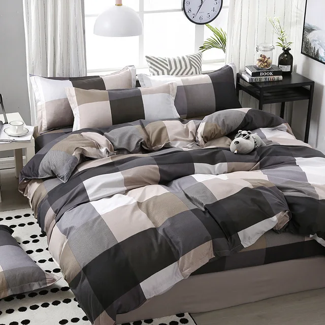 Plaid Bedding Set Stripe Queen King Duvet Cover