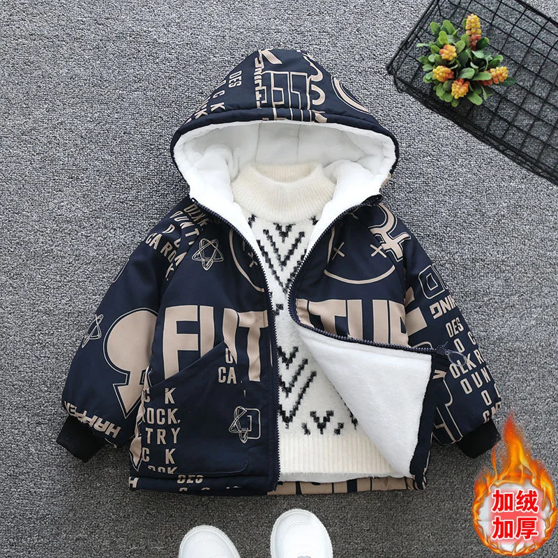 

Boys Coat Jacket Cotton Windbreak 2024 Printed Warm Plus Thicken Tracksuit Spring Autumn School Children's Clothing